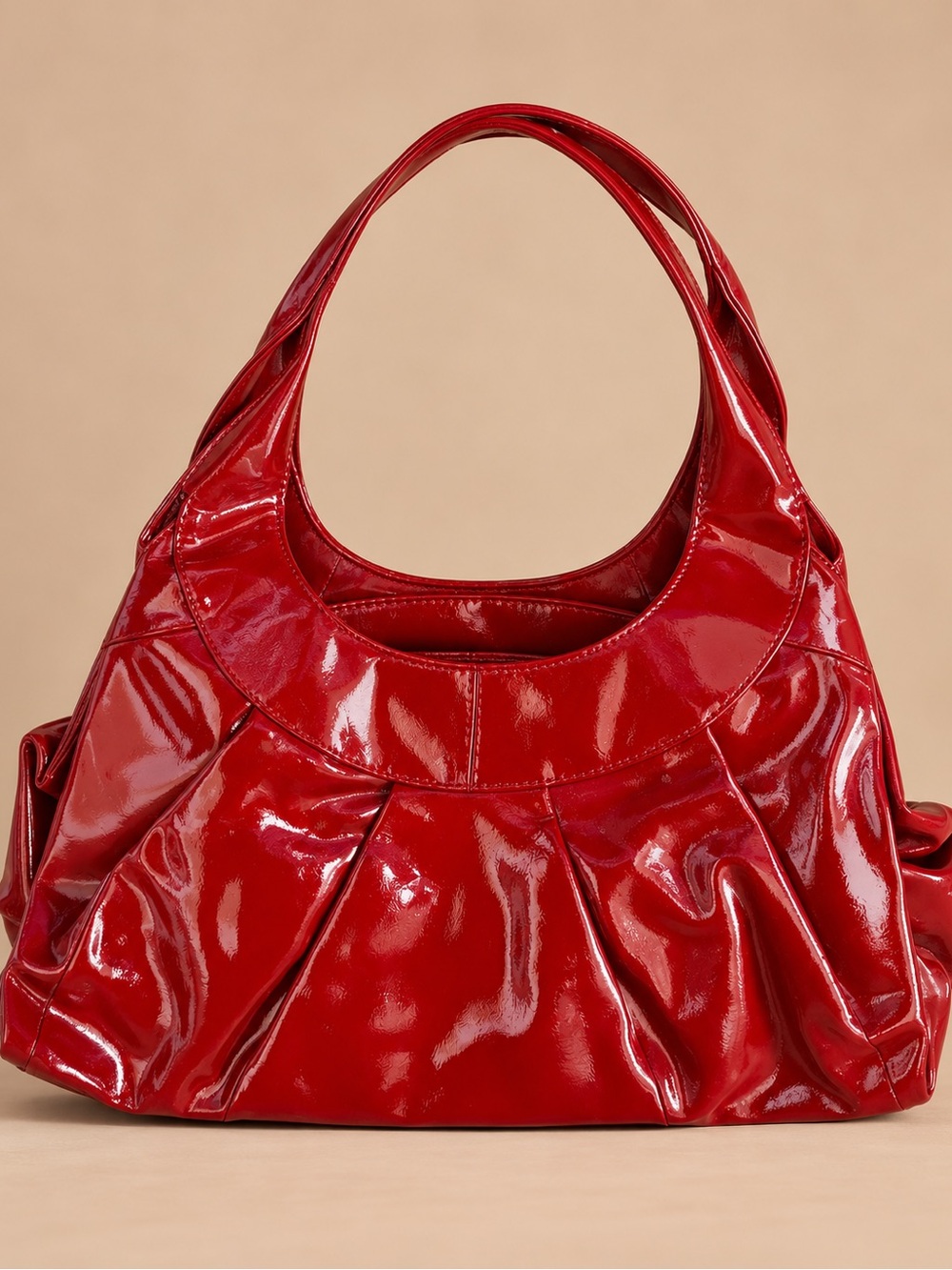 Sigrid Olsen Red Patent Leather Pleated Satchel Handbag Y2K